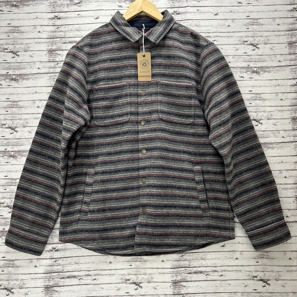 MARINE LAYER Flannel Jacket Shaket Men's M/L Striped Gray Snap Front Re-Spun - Picture 1 of 11
